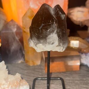 Smoky Quartz Twin Point on Metal Stand | Natural Grounding Crystal